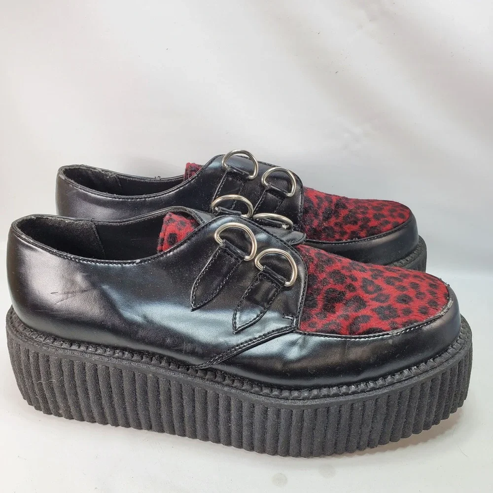 Morbid Threads Creeper Shoes Womens 10 Black Red Leopard Goth Platform NO LACES